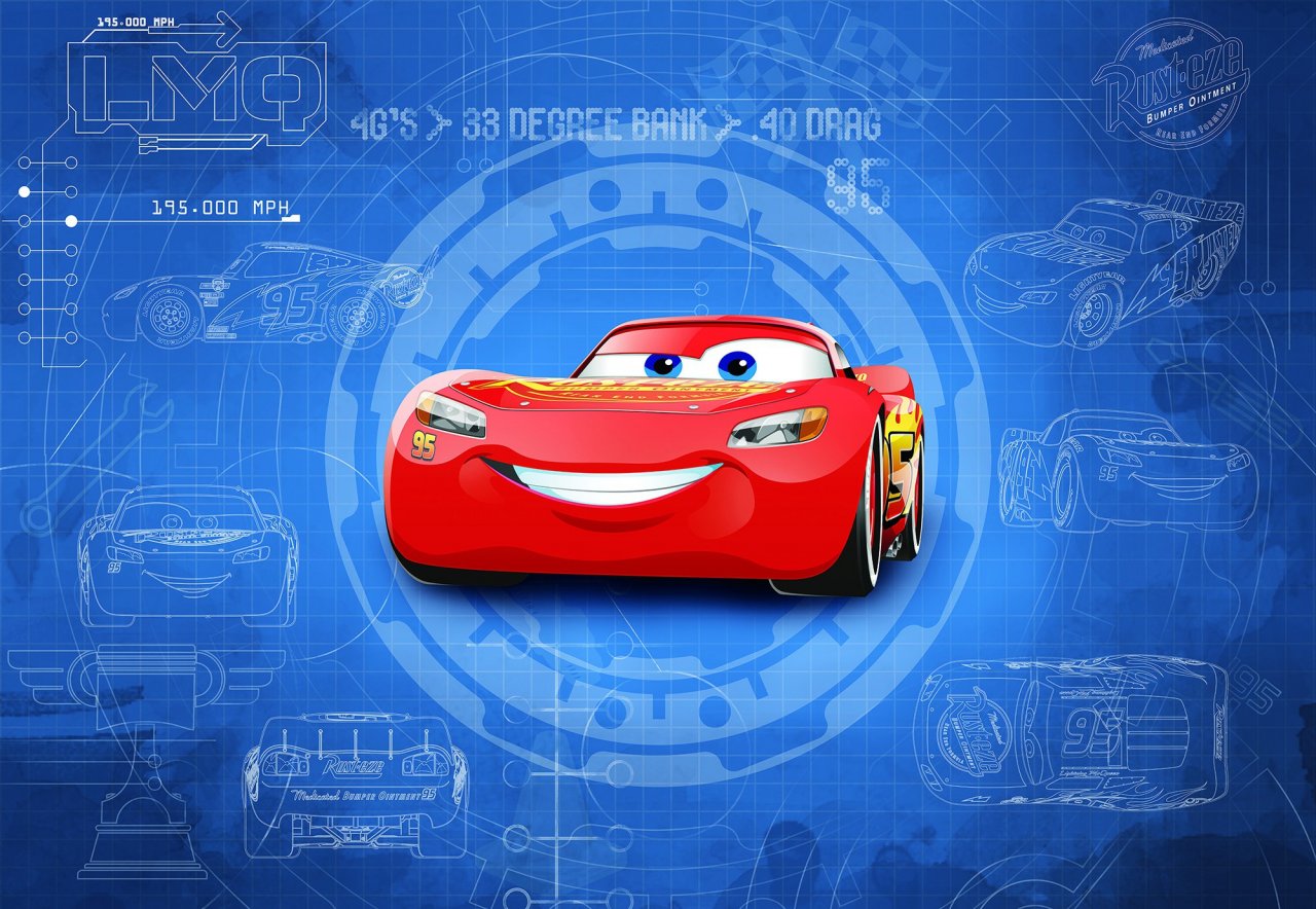 Dětská fototapeta Blesk McQueen 8-488 Cars 3 Blueprint Lightning McQueen / Obrazové tapety a fototapety na zeď Komar (368 x 254 cm)