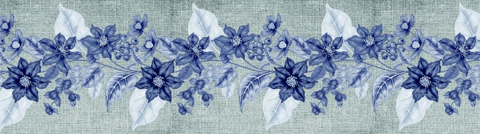 Samolepicí bordura Modré květy WB8227 (14 cm x 5 m) / WB 8227 Květiny dekorativní samolepicí bordury AG Design