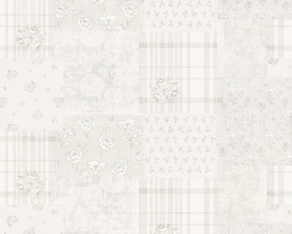Vliesová tapeta s květinovým kostkovaným vzorem – krémová, šedá, bílá, 390662 / Tapety na zeď 39066-2 Maison Charme (0,53 x 10,05 m) A.S.Création