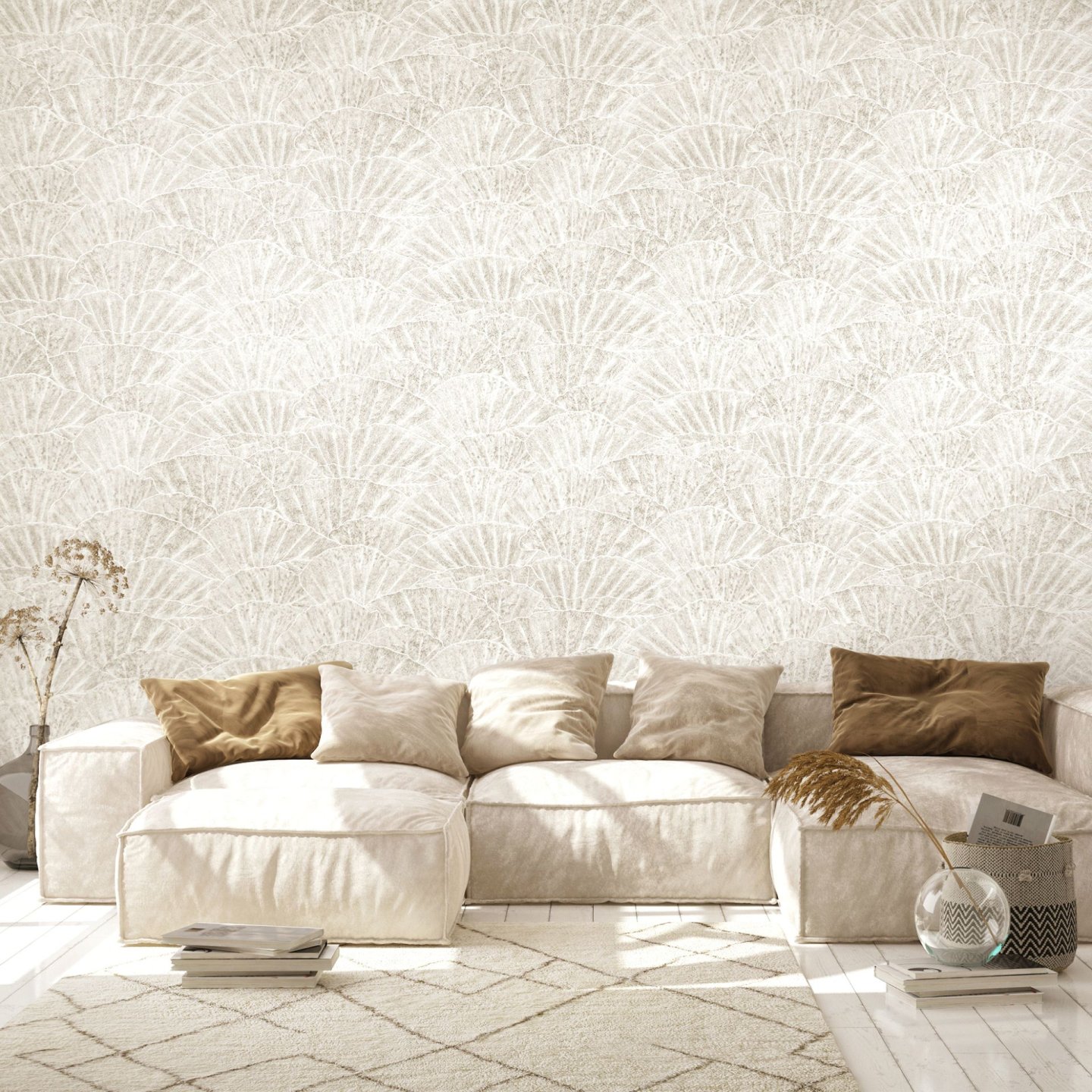 Designová tapeta mořské mušle, barva bílá, 65004HTM SEASHELL OLD WHITE / exkluzivní vliesová tapeta na zeď 65004-HTM FEEL! (0,53 x 10,05 m) Hohenberger