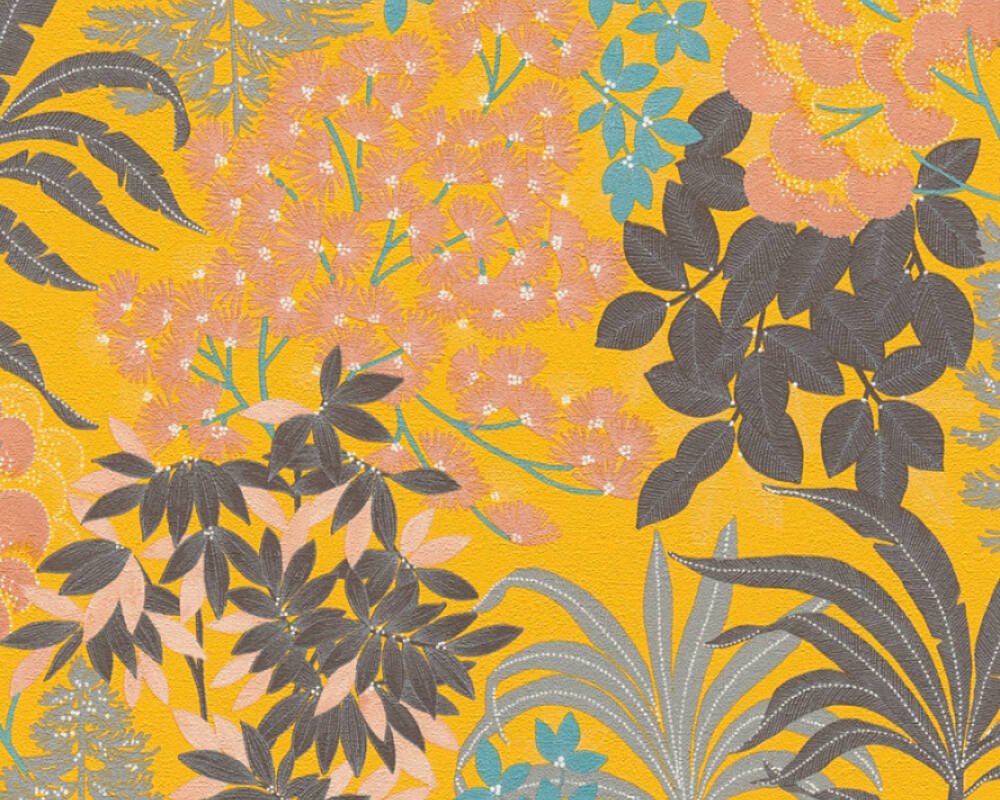 Vliesová tapeta květy, listy - růžová, modrá, žlutá, černá 4002391283 (0,53 x 10,05 m) A.S.Création