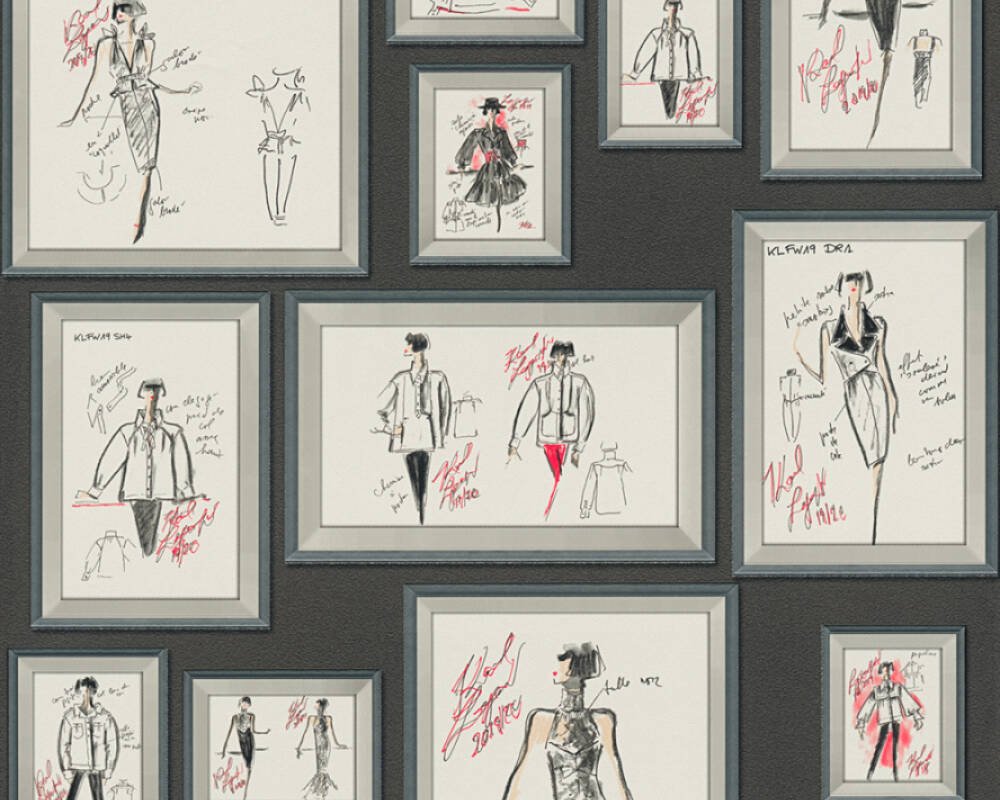 Vliesová tapeta skici modních návrhů, obrázky, šedá, černá, bílá, červená 378461 / Tapety na zeď 37846-1 Karl Lagerfeld (0,53 x 10,05 m) A.S.Création