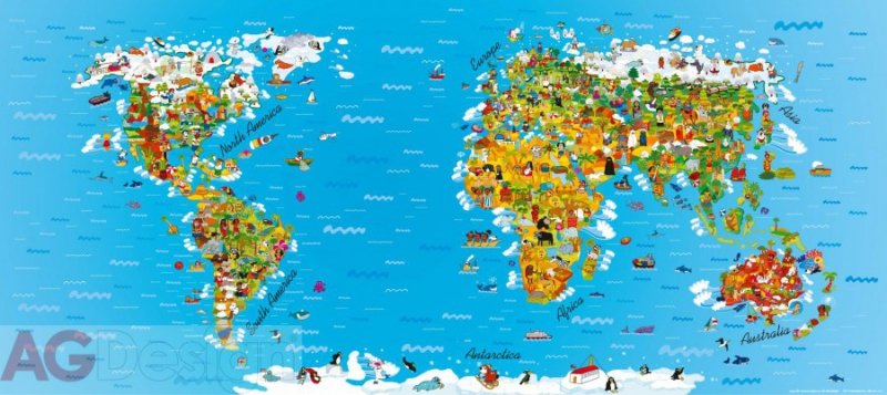 Vliesová fototapeta Mapa světa FTNH-2731 / Obrazové fototapety na zeď 1 dílné  world map (202 x 90 cm) AG Design