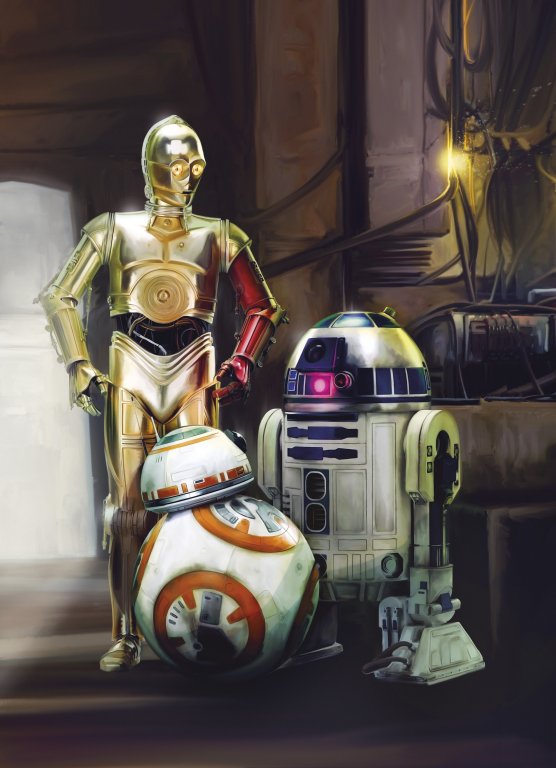 Papírová fototapeta na zeď 4 dílná Hvězdné války 4-447 / Fototapety Star Wars Three Droids (184 x 254 cm) Komar