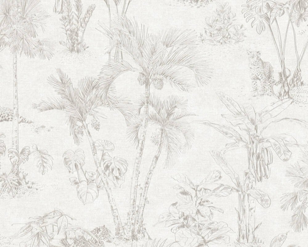 Vliesová tapeta džungle, palmy, zvířecí motiv, béžová, šedá 380211 / Tapety na zeď 38021-1 Cuba (0,53 x 10,05 m) A.S.Création