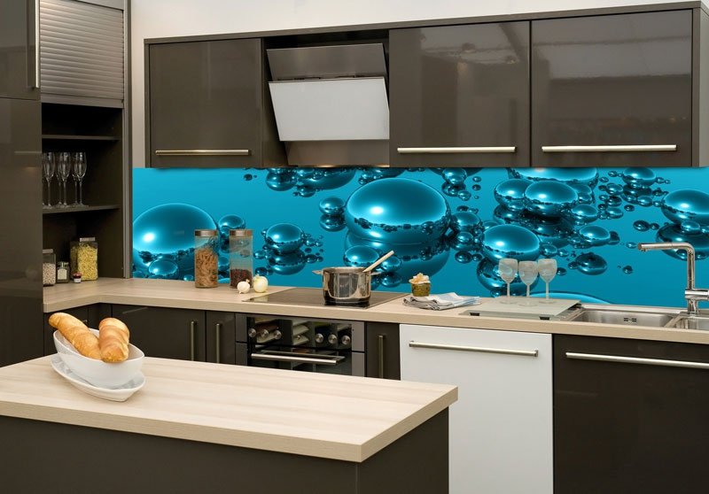 Samolepicí fototapeta do kuchyně modré bubliny KI260-019 / Fototapety mezi kuchyňskou linku Drops Dimex (260 x 60 cm)