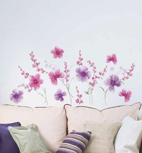 Samolepící dekorace na zeď Purple Flowers 57717 / Samolepka na zeď Crearreda (70 x 100 cm)