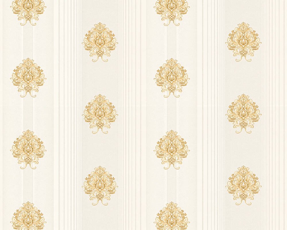 Vliesová zámecká tapeta zlaté ornamenty, krémové pruhy - metalická 330844 / Tapety na zeď 33084-4 Hermitage 10 (0,53 x 10,05 m) A.S.Création