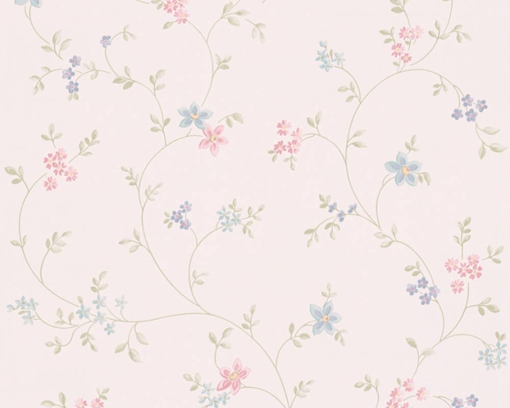 Vliesová tapeta květinový vzor, úponky rostlin - modrá, zelená, růžová, bílá 390712 / Tapety na zeď 39071-2 Maison Charme (0,53 x 10,05 m) A.S.Création