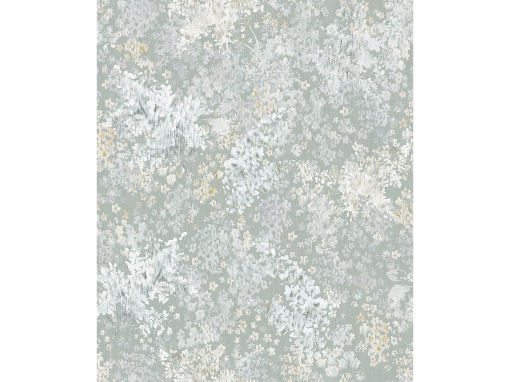 Vliesová tapeta šedo-zelené, mintové květy MA947452 / Tapety na zeď Flora (0,53 x 10,05 m) Marburg
