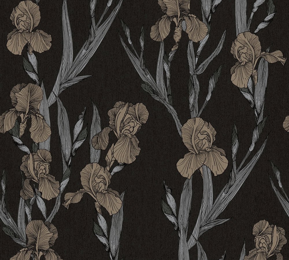 Vliesová tapeta květinový vzor, černá, šedá, hnědá barva 375261 / Tapety na zeď 37526-1 Daniel Hechter 6 (0,53 x 10,05 m) A.S.Création