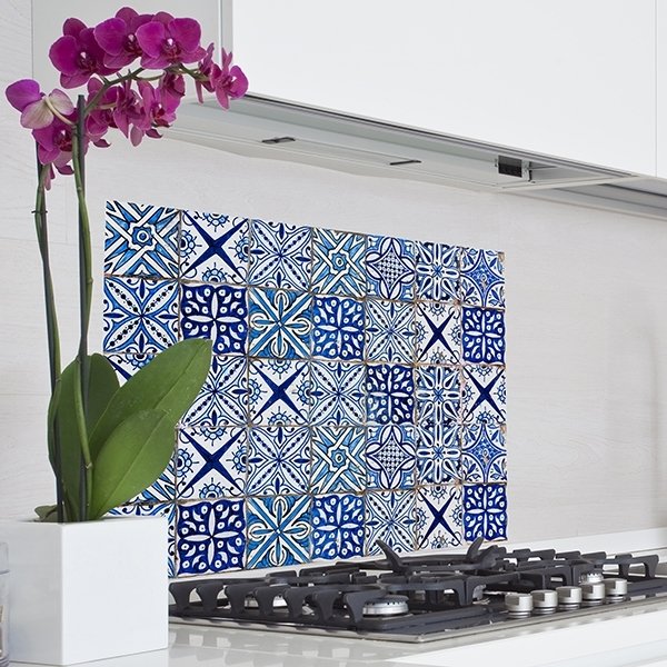 Samolepící panel do kuchyně, za sporák Bellacasa na zeď Modré obklady 67215 / Žáruvzdorná samolepka dekorace Blue Azulejos Crearreda (47 x 65 cm)